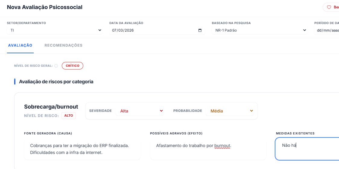 Avaliação de riscos Psicossociais