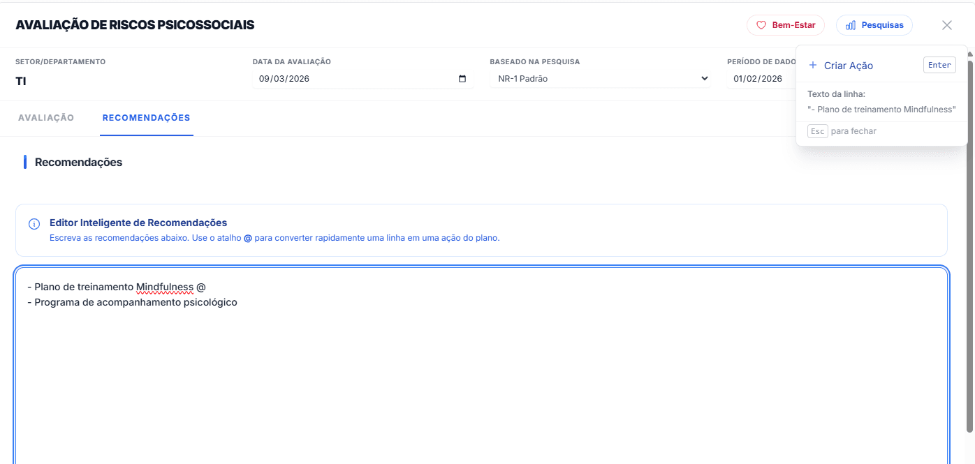 Plano de ação a partir da análise