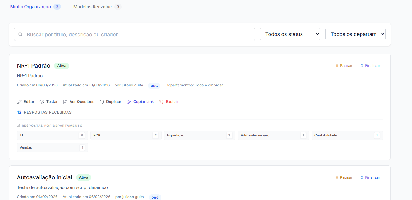 Acompanhe as repostas recebidas